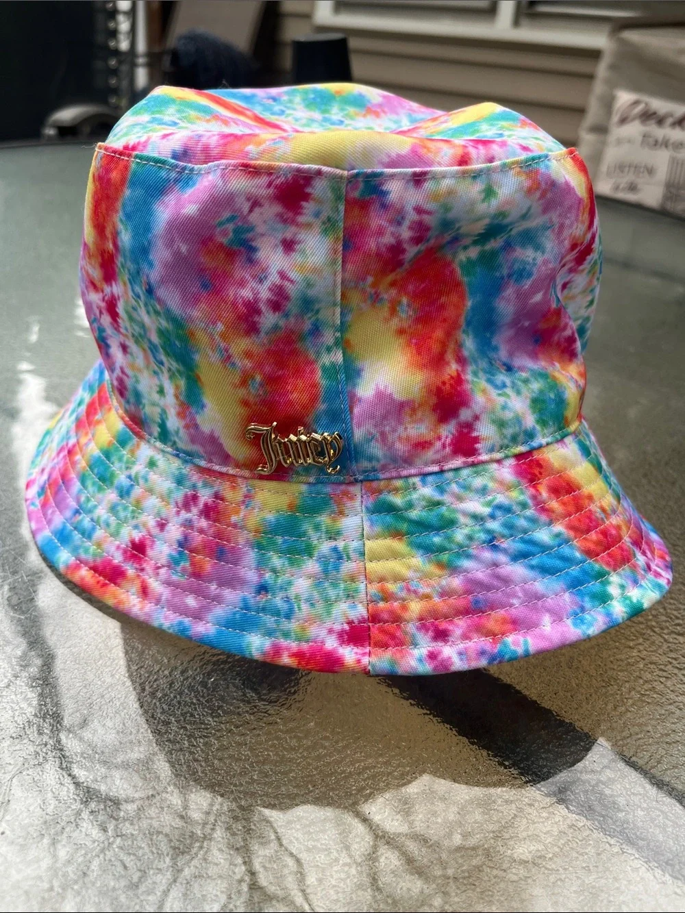 Juicy Couture Kids Rainbow Tie-Dye Bucket Hat with Gold Logo